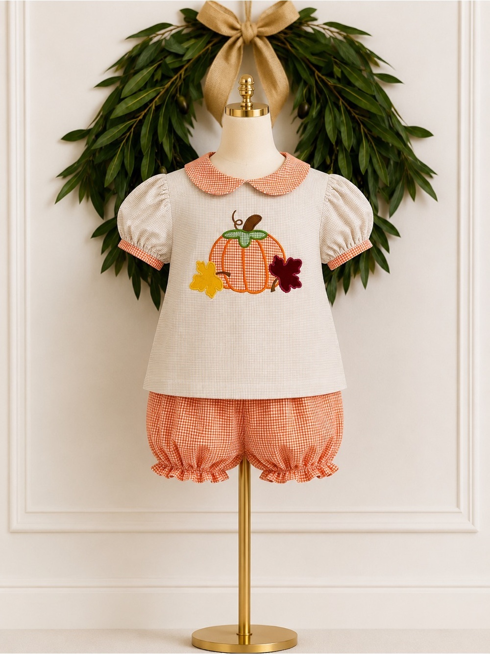 ZU Boutique Tan Orange Pumpkin Fall Top & Bloomers Set 3 Months